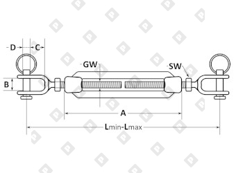 Талреп вилка-вилка открытый ART 8339 M16, нерж. сталь  А4 - №2