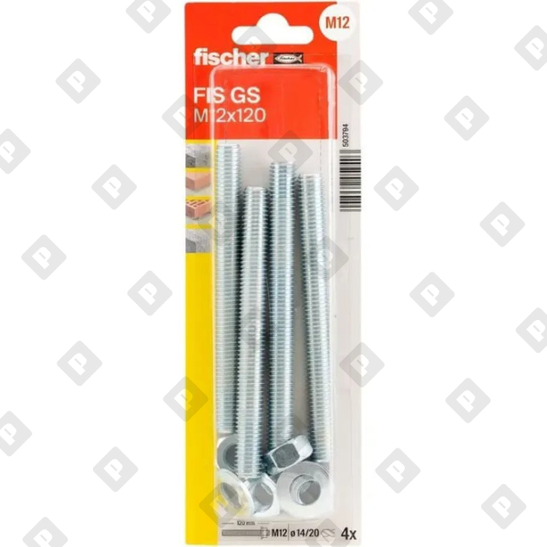 Шпилька Fischer FIS GS M12x120 K NV, оцинкованная сталь, упаковка блистер 4 шт - №1