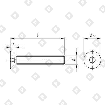 Винт ISO 10642 (DIN 7991) M16x70 с потайной головкой и внутренним шестигранником, нерж. сталь А4 - №2