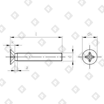 Винт DIN 965 М4x10 с потайной головкой и крестообразным шлицем PH, нерж. сталь A4 - №4