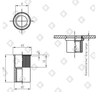 Заклепка-гайка ART 1021 M6x14 с уменьшенным потайным бортиком, с насечками, нерж. сталь А4 - №3
