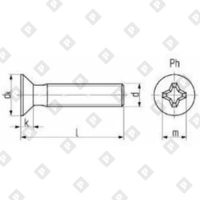 Винт DIN 965 М4x16 с потайной головкой и крестообразным шлицем PH, кл. пр. 4.8, оц. сталь - №2